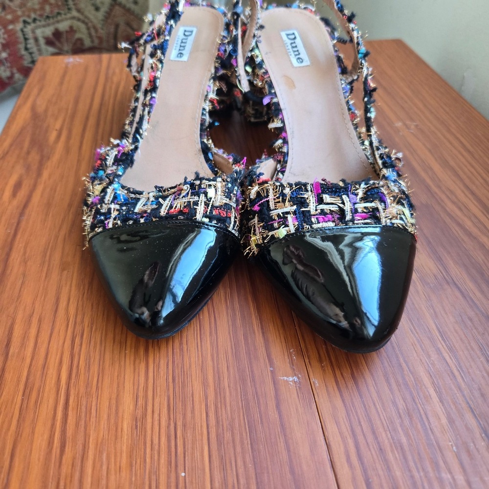 Dune London Sz 39 EU / 8 US Tweed Slingback Block Heel Pumps with Patent Cap Toe - Picture 4 of 6
